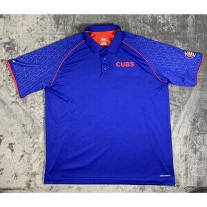 MLB Majestic Baseball Cool Base Chicago Cubs Royal Blue Polo Shirt Men's 2XL XXL